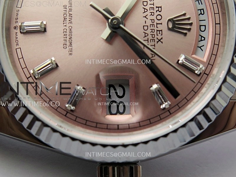 Day Date 128239 Gain Weight SS QF 1:1 Best Edition Pink Dial T-Diamond Markers on SS President Bracelet