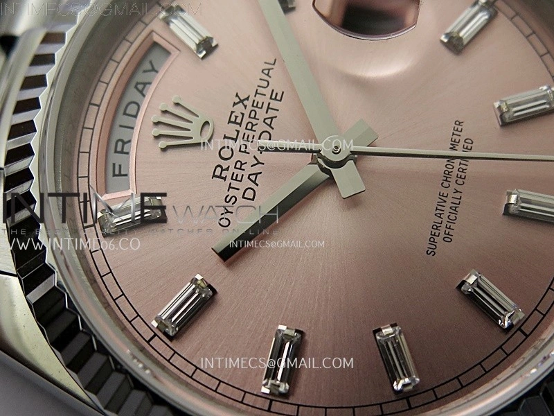 Day Date 128239 Gain Weight SS QF 1:1 Best Edition Pink Dial T-Diamond Markers on SS President Bracelet