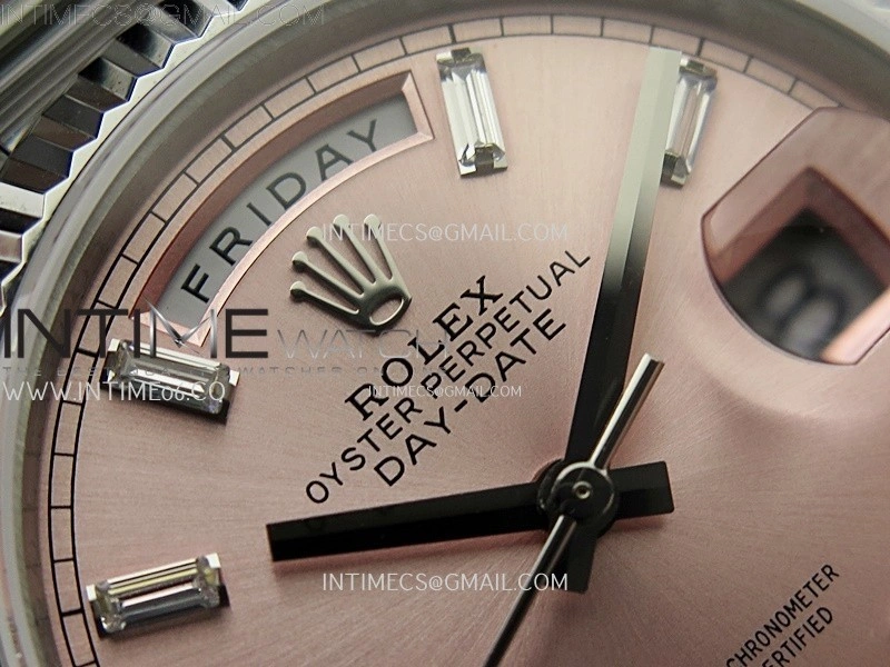 Day Date 128239 Gain Weight SS QF 1:1 Best Edition Pink Dial T-Diamond Markers on SS President Bracelet