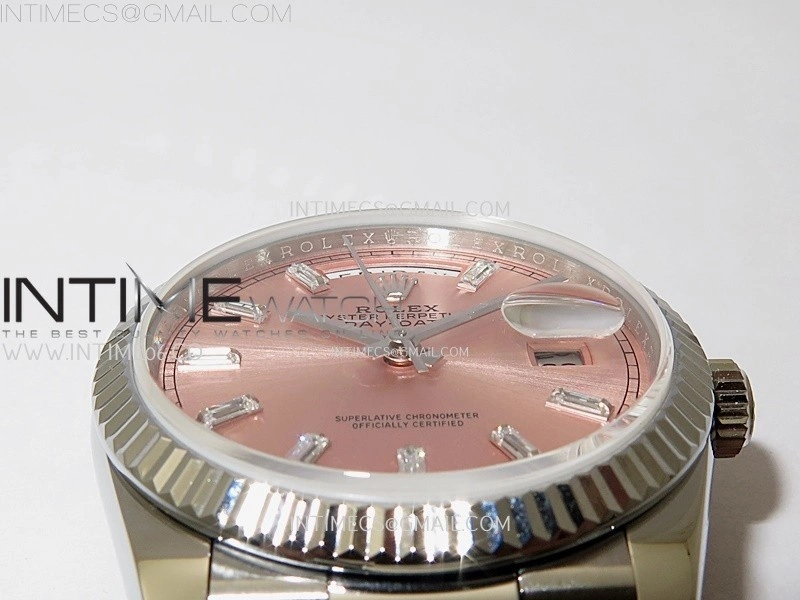 Day Date 128239 Gain Weight SS QF 1:1 Best Edition Pink Dial T-Diamond Markers on SS President Bracelet