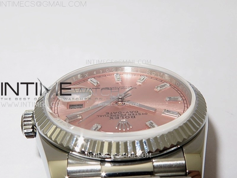 Day Date 128239 Gain Weight SS QF 1:1 Best Edition Pink Dial T-Diamond Markers on SS President Bracelet