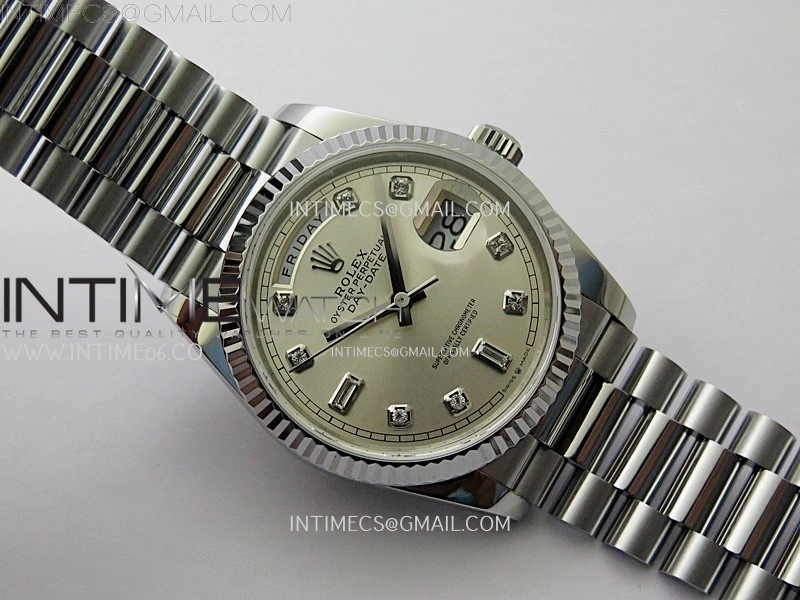 Day Date 128239 Gain Weight SS QF 1:1 Best Edition Silver Dial Diamond Markers on SS President Bracelet