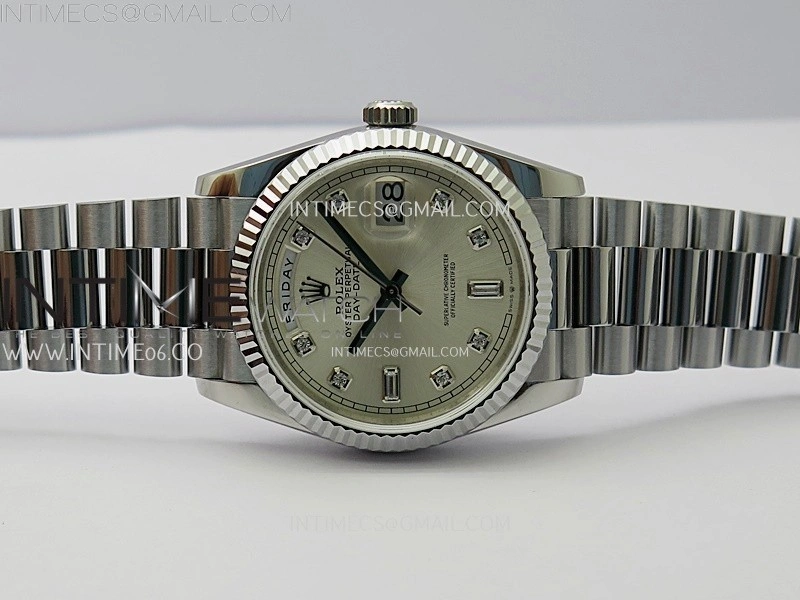 Day Date 128239 Gain Weight SS QF 1:1 Best Edition Silver Dial Diamond Markers on SS President Bracelet
