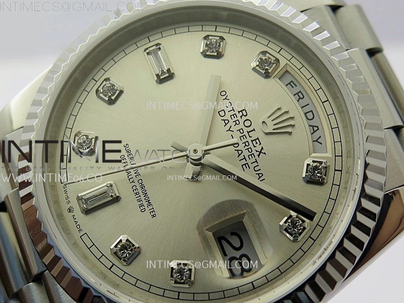 Day Date 128239 Gain Weight SS QF 1:1 Best Edition Silver Dial Diamond Markers on SS President Bracelet