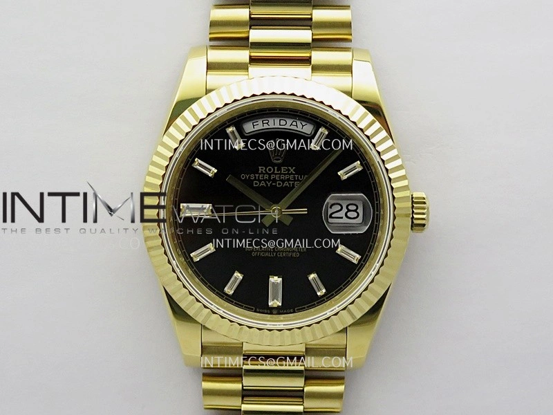 Day Date 228238 40mm Gain Weight V2 QF Best Edition Black Dial T Dia Markers On YG President Bracelet A2836