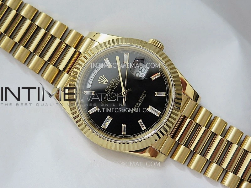 Day Date 228238 40mm Gain Weight V2 QF Best Edition Black Dial T Dia Markers On YG President Bracelet A2836