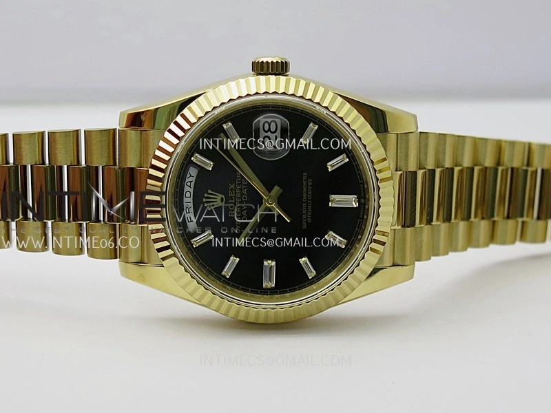 Day Date 228238 40mm Gain Weight V2 QF Best Edition Black Dial T Dia Markers On YG President Bracelet A2836
