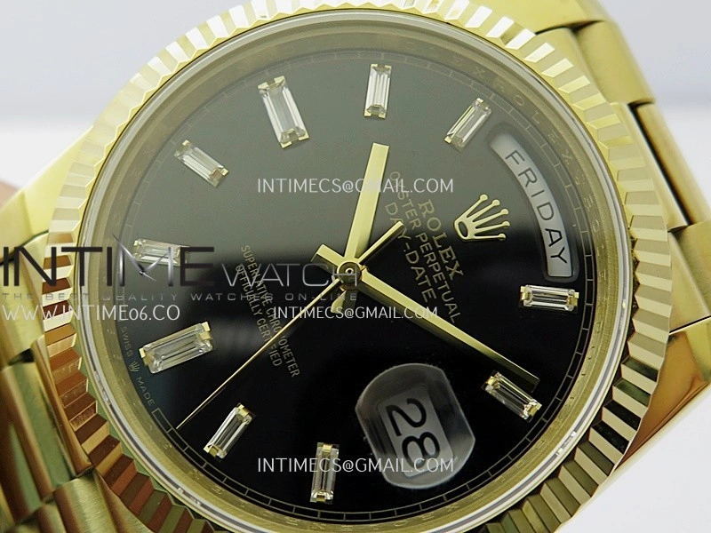 Day Date 228238 40mm Gain Weight V2 QF Best Edition Black Dial T Dia Markers On YG President Bracelet A2836