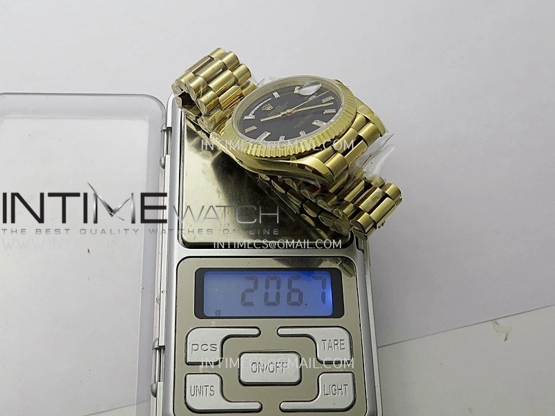 Day Date 228238 40mm Gain Weight V2 QF Best Edition Black Dial T Dia Markers On YG President Bracelet A2836