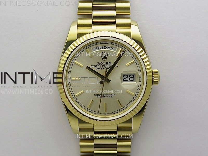 Day Date 128238 Gain Weight YG QF 1:1 Best Edition ChampagneDial Stick Markers on YG President Bracelet