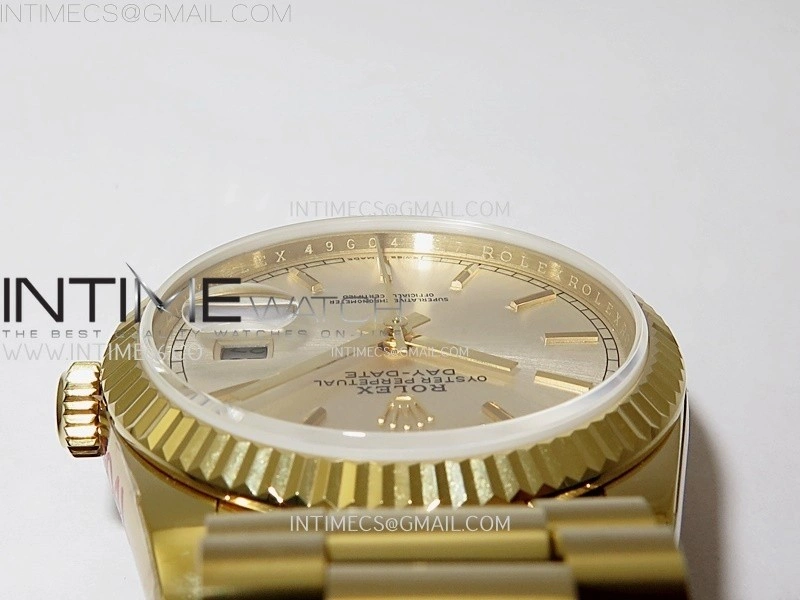 Day Date 128238 Gain Weight YG QF 1:1 Best Edition ChampagneDial Stick Markers on YG President Bracelet