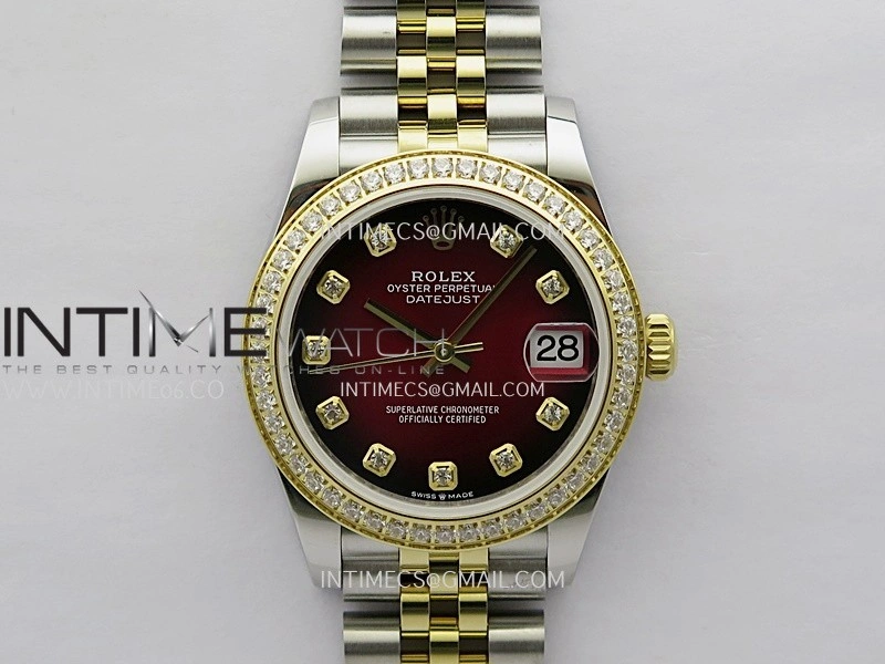 DateJust 31mm Diamond Bezel 904L SS YG GMF Best Edition Red Ombre Dial On 904L SS YG Jubilee Bracelet A2824