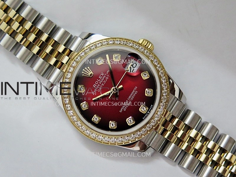 DateJust 31mm Diamond Bezel 904L SS YG GMF Best Edition Red Ombre Dial On 904L SS YG Jubilee Bracelet A2824