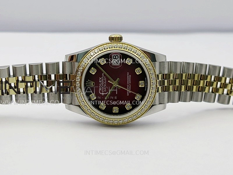 DateJust 31mm Diamond Bezel 904L SS YG GMF Best Edition Red Ombre Dial On 904L SS YG Jubilee Bracelet A2824