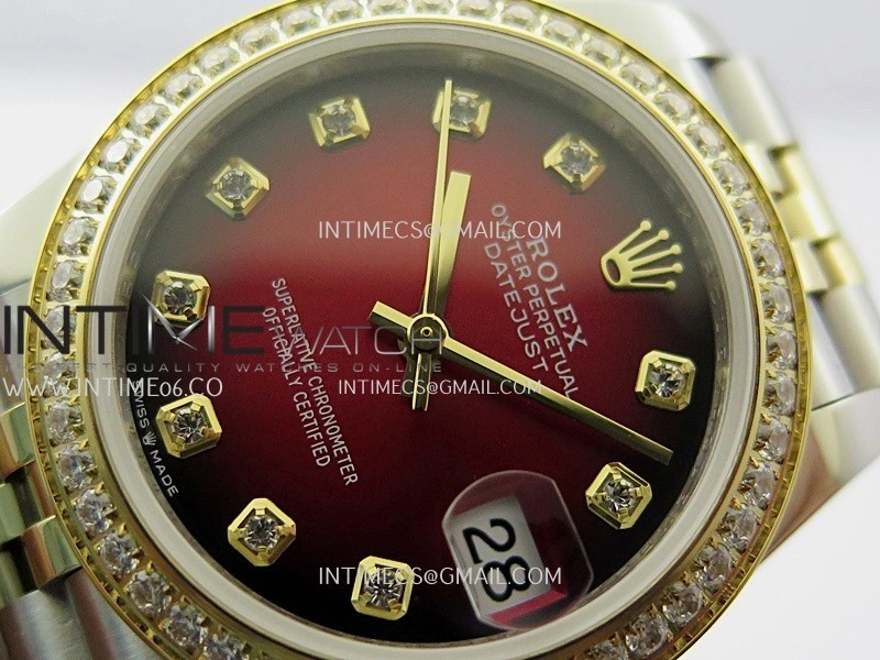 DateJust 31mm Diamond Bezel 904L SS YG GMF Best Edition Red Ombre Dial On 904L SS YG Jubilee Bracelet A2824