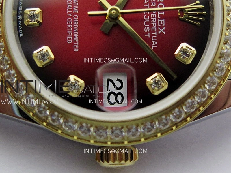 DateJust 31mm Diamond Bezel 904L SS YG GMF Best Edition Red Ombre Dial On 904L SS YG Jubilee Bracelet A2824