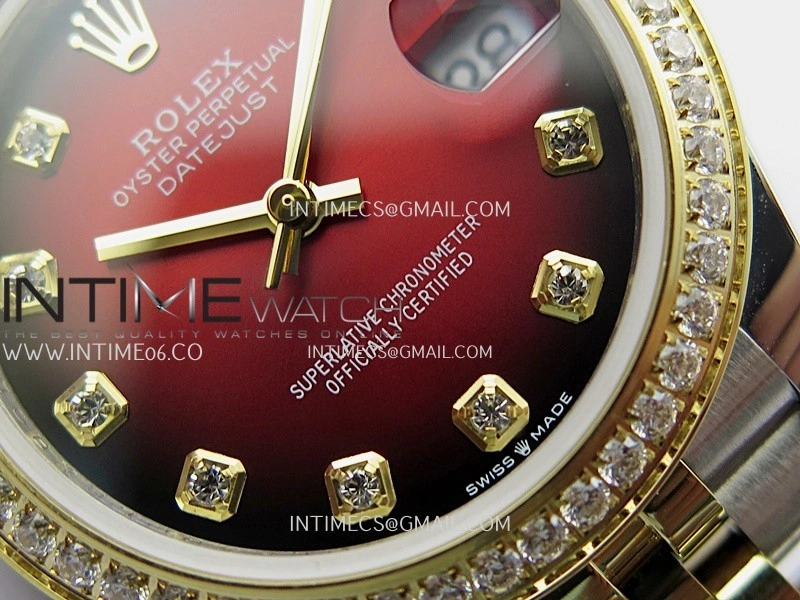 DateJust 31mm Diamond Bezel 904L SS YG GMF Best Edition Red Ombre Dial On 904L SS YG Jubilee Bracelet A2824
