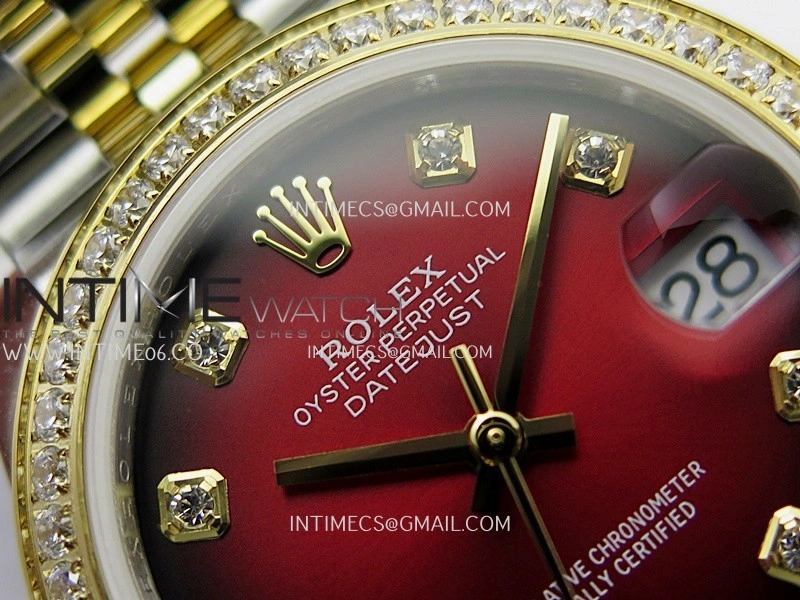 DateJust 31mm Diamond Bezel 904L SS YG GMF Best Edition Red Ombre Dial On 904L SS YG Jubilee Bracelet A2824