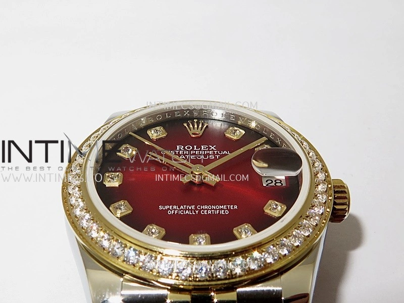 DateJust 31mm Diamond Bezel 904L SS YG GMF Best Edition Red Ombre Dial On 904L SS YG Jubilee Bracelet A2824