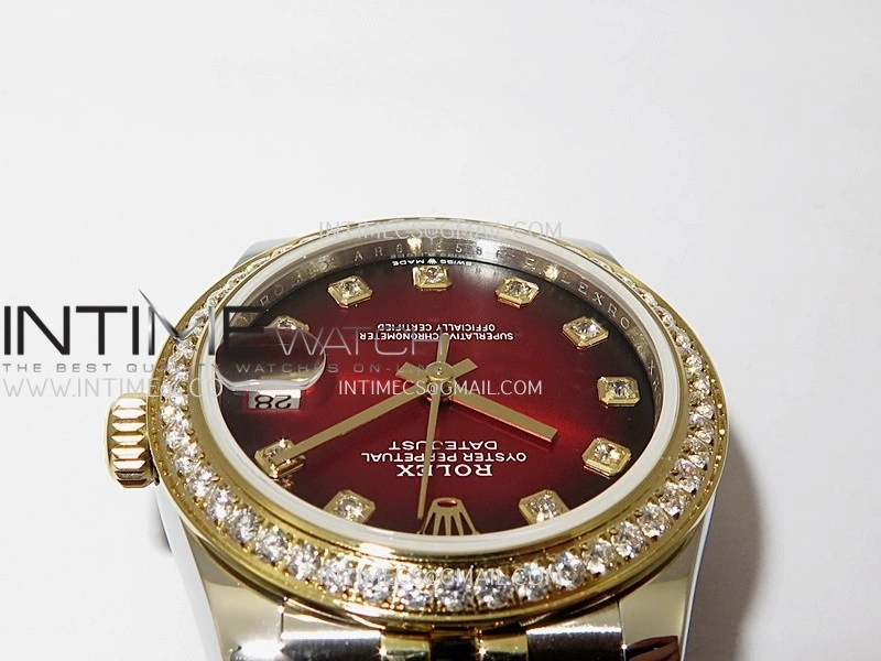 DateJust 31mm Diamond Bezel 904L SS YG GMF Best Edition Red Ombre Dial On 904L SS YG Jubilee Bracelet A2824