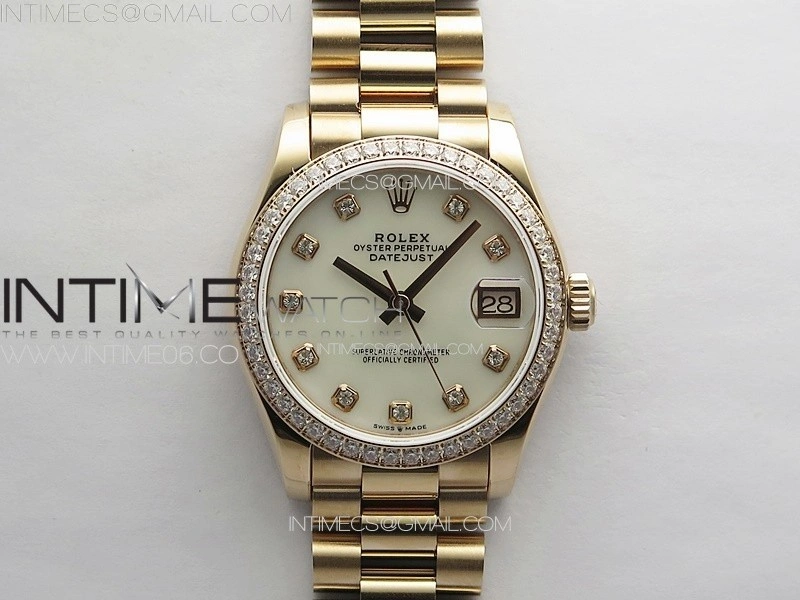 DateJust 31mm RG Crystals Bezel APSF Best Edition White MOP Dial Crystals Markers on President Bracelet A2824