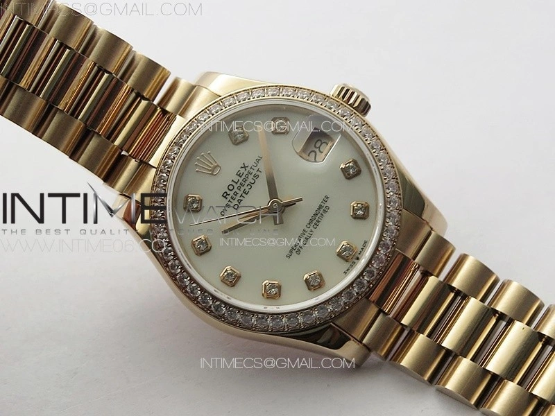 DateJust 31mm RG Crystals Bezel APSF Best Edition White MOP Dial Crystals Markers on President Bracelet A2824