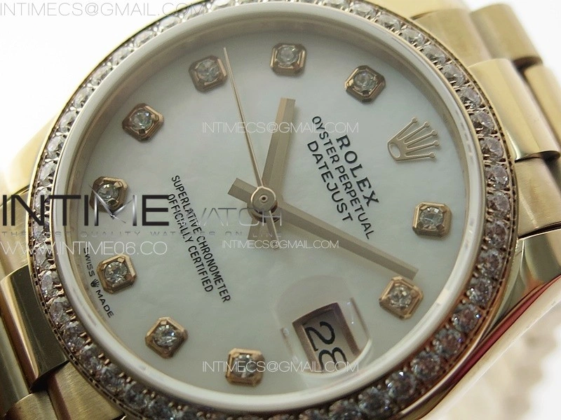 DateJust 31mm RG Crystals Bezel APSF Best Edition White MOP Dial Crystals Markers on President Bracelet A2824