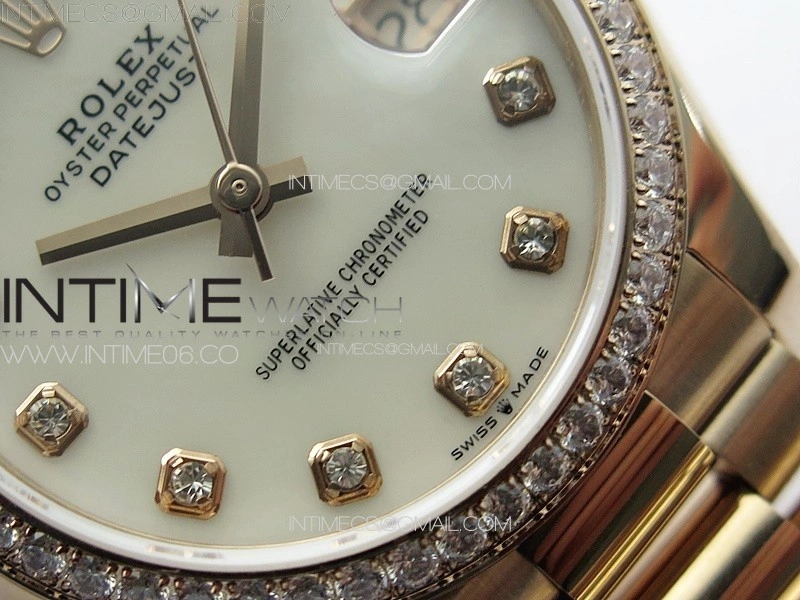 DateJust 31mm RG Crystals Bezel APSF Best Edition White MOP Dial Crystals Markers on President Bracelet A2824