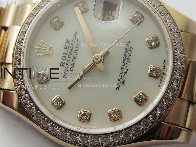 DateJust 31mm RG Crystals Bezel APSF Best Edition White MOP Dial Crystals Markers on President Bracelet A2824