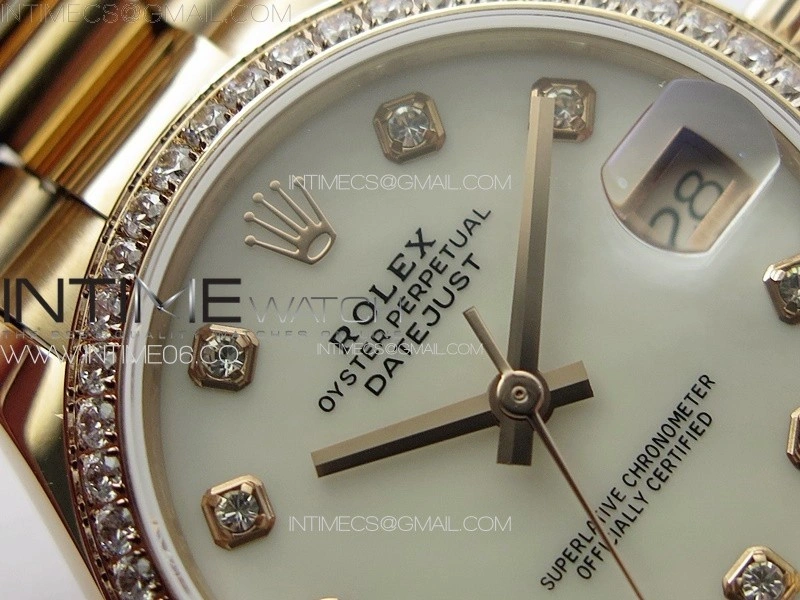DateJust 31mm RG Crystals Bezel APSF Best Edition White MOP Dial Crystals Markers on President Bracelet A2824