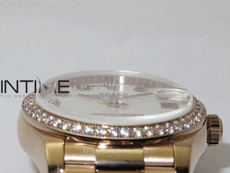 DateJust 31mm RG Crystals Bezel APSF Best Edition White MOP Dial Crystals Markers on President Bracelet A2824