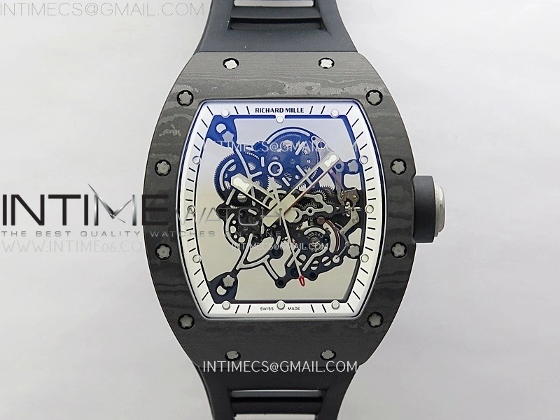 RM055 White inner Bezel Black Crown NTPT Ti ZF 1:1 Best Edition on Black Rubber Strap RMUL2 Super Clone
