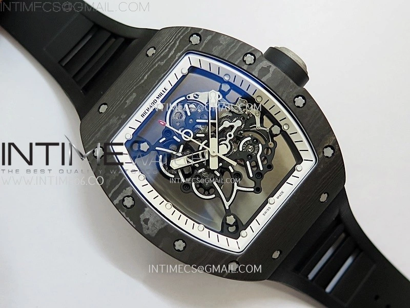 RM055 White inner Bezel Black Crown NTPT Ti ZF 1:1 Best Edition on Black Rubber Strap RMUL2 Super Clone