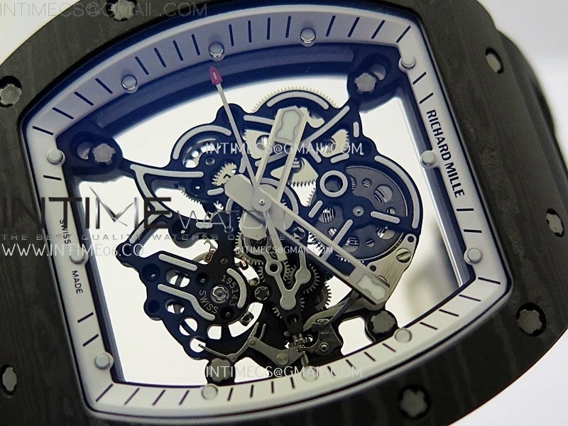RM055 White inner Bezel Black Crown NTPT Ti ZF 1:1 Best Edition on Black Rubber Strap RMUL2 Super Clone