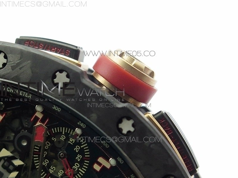 RM011 Carbon Case Carbon Bezel Chronograph KVF 1:1 Best Edition Skeleton Dial Red RG on Red Rubber Strap A7750