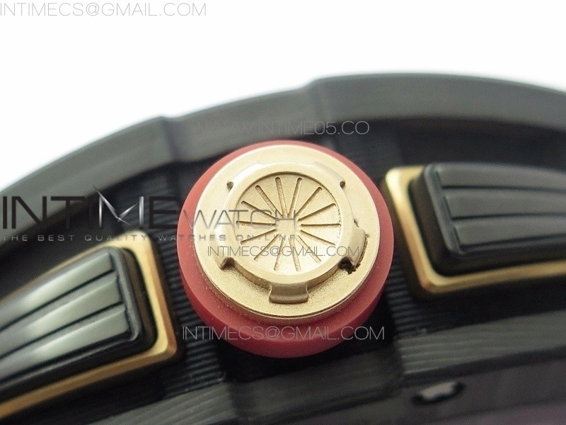 RM011 Carbon Case Carbon Bezel Chronograph KVF 1:1 Best Edition Skeleton Dial Red RG on Red Rubber Strap A7750
