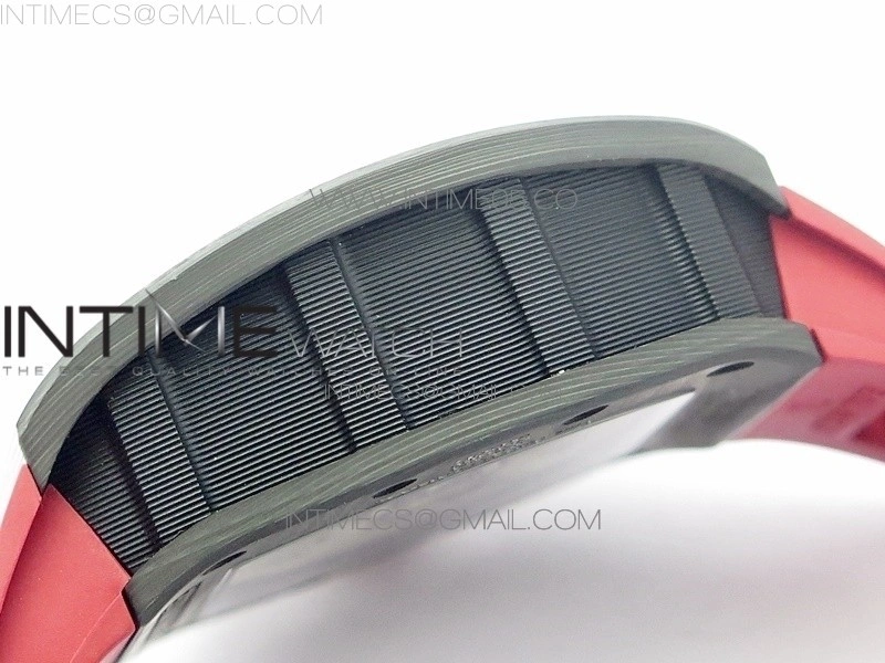 RM011 Carbon Case Carbon Bezel Chronograph KVF 1:1 Best Edition Skeleton Dial Red RG on Red Rubber Strap A7750