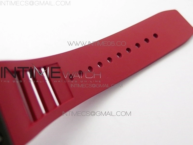 RM011 Carbon Case Carbon Bezel Chronograph KVF 1:1 Best Edition Skeleton Dial Red RG on Red Rubber Strap A7750