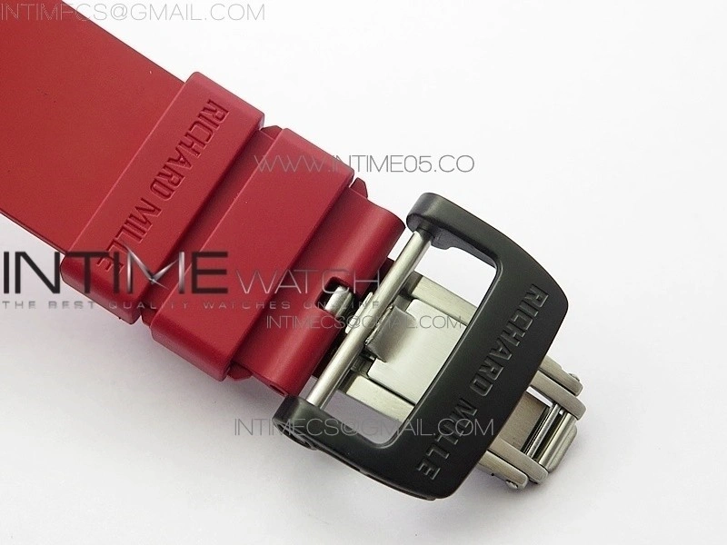 RM011 Carbon Case Carbon Bezel Chronograph KVF 1:1 Best Edition Skeleton Dial Red RG on Red Rubber Strap A7750