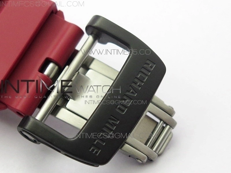 RM011 Carbon Case Carbon Bezel Chronograph KVF 1:1 Best Edition Skeleton Dial Red RG on Red Rubber Strap A7750
