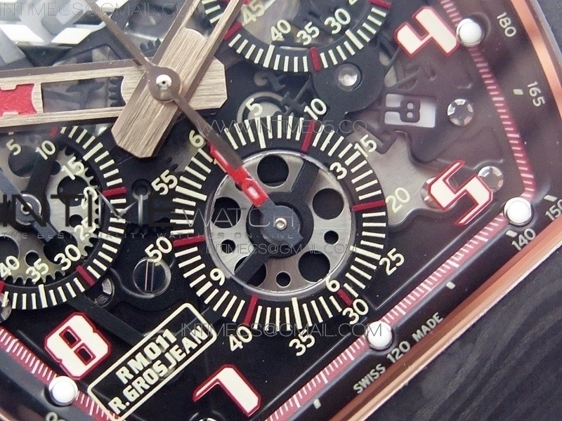 RM011 RG Case Carbon Bezel Chronograph KVF 1:1 Best Edition Skeleton Dial Red RG on Red Rubber Strap A7750
