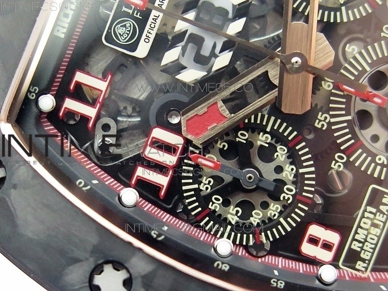 RM011 RG Case Carbon Bezel Chronograph KVF 1:1 Best Edition Skeleton Dial Red RG on Red Rubber Strap A7750