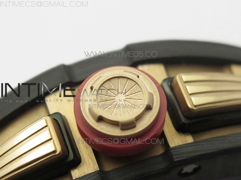 RM011 RG Case Carbon Bezel Chronograph KVF 1:1 Best Edition Skeleton Dial Red RG on Red Rubber Strap A7750