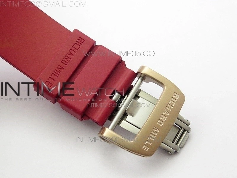 RM011 RG Case Carbon Bezel Chronograph KVF 1:1 Best Edition Skeleton Dial Red RG on Red Rubber Strap A7750