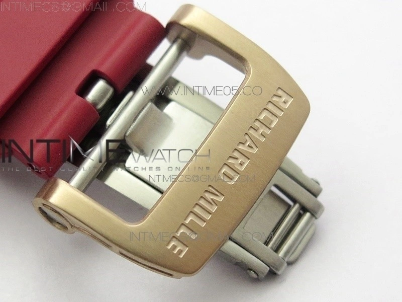 RM011 RG Case Carbon Bezel Chronograph KVF 1:1 Best Edition Skeleton Dial Red RG on Red Rubber Strap A7750