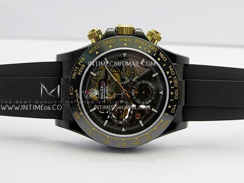 Daytona Blaken Carbon Bezel PVD Sonic Best Edition Skeleton Dial On Black Rubber Strap Super Clone SA4130