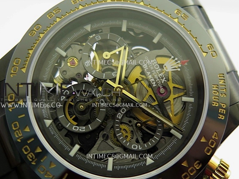 Daytona Blaken Carbon Bezel PVD Sonic Best Edition Skeleton Dial On Black Rubber Strap Super Clone SA4130