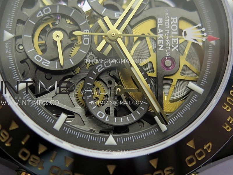 Daytona Blaken Carbon Bezel PVD Sonic Best Edition Skeleton Dial On Black Rubber Strap Super Clone SA4130