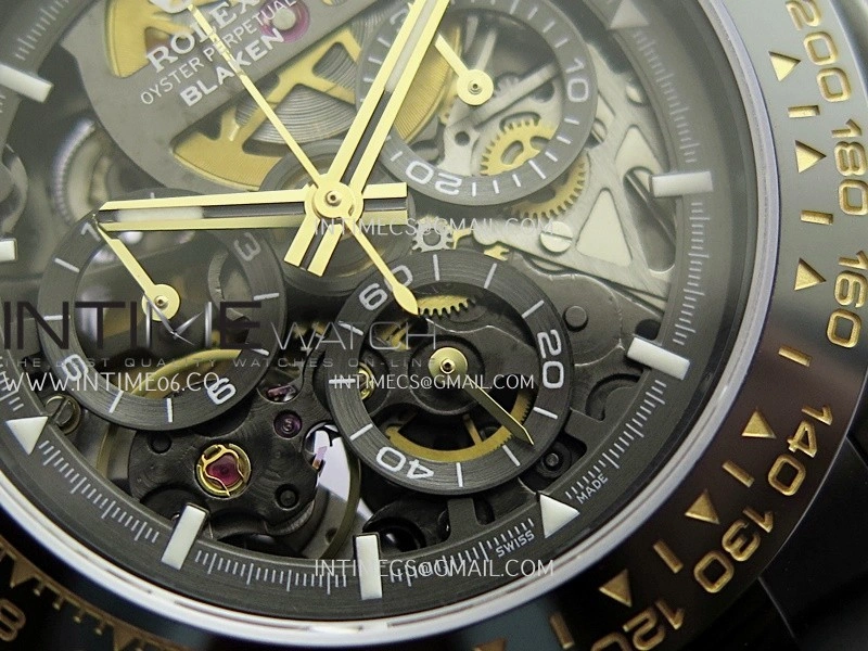 Daytona Blaken Carbon Bezel PVD Sonic Best Edition Skeleton Dial On Black Rubber Strap Super Clone SA4130
