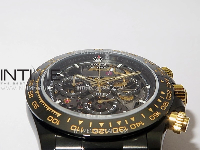 Daytona Blaken Carbon Bezel PVD Sonic Best Edition Skeleton Dial On Black Rubber Strap Super Clone SA4130